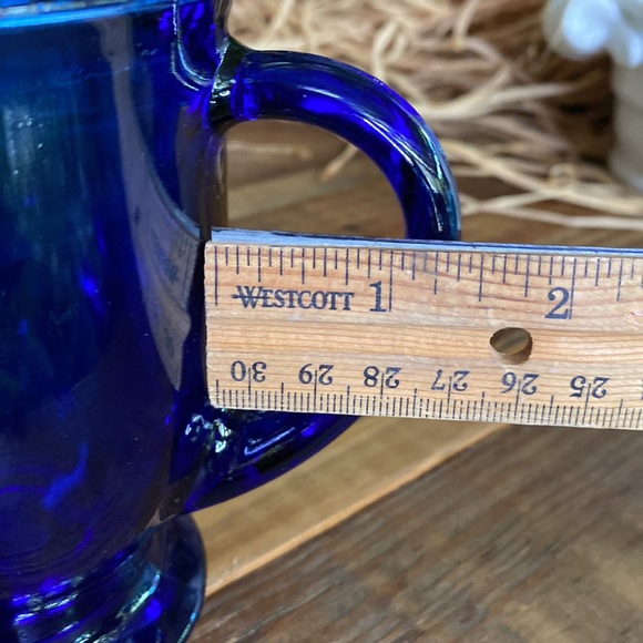 Starbucks Cobalt Blue Glass Starbucks Coffee Etched Footed Handled Mug 16 oz - Picture 16 of 16